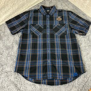 115th Anniversary Harley Davidson Plaid Button Up Short Sleeve Shirt Size Large
